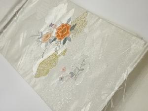 リサイクル　純金箔二重織花々に扇・松葉・古典柄模様刺繍名古屋帯